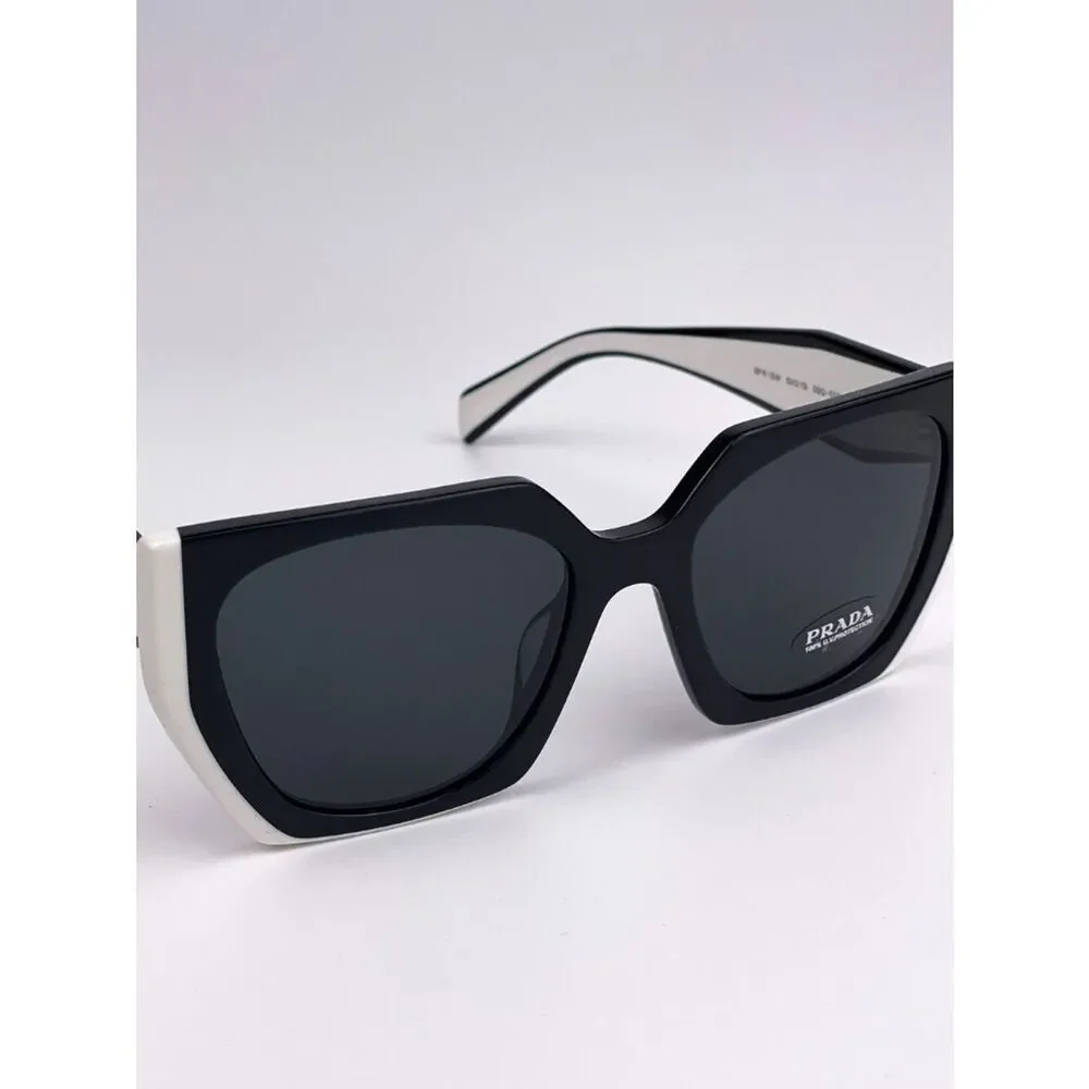 NEW Prada  PR15WS 09Q5S0 Black White Dark Gray Square Women Sunglasses